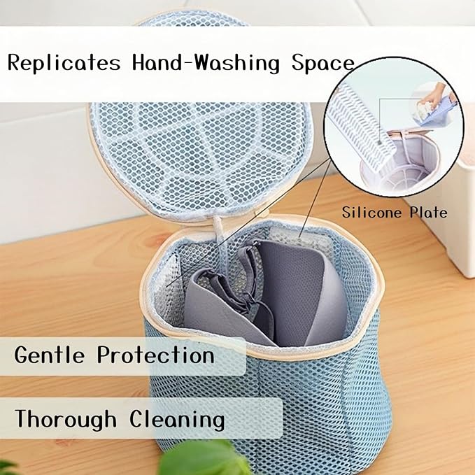 2 Pack Bra Washing Bags for Laundry, Large 7x6in Delicate Underwear Laundry Bags with 3D Structure, Double Frame Support, Soft Side Panels, Thick Mesh(2, Green)