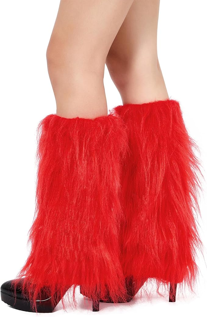 Zando Furry Faux Fur Leg Warmers for Women - Soft Fluffy Legwarmer Winter Boot Cuffs Covers for Daily Halloween Santa Costume