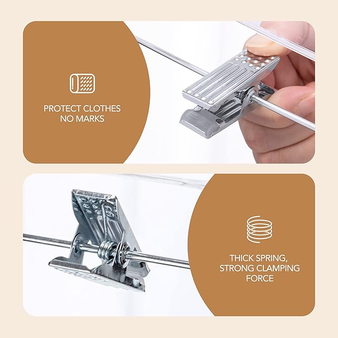 HOUSE DAY Clear Pants Hangers with Clips 12 Pack, Plastic Skirt Hangers for Women, 14 Inch Clip Hanger for Pants, Skirts, Jeans, Shorts, Legging, with 360-degree Swivel Hook, 2 Adjustable Clips