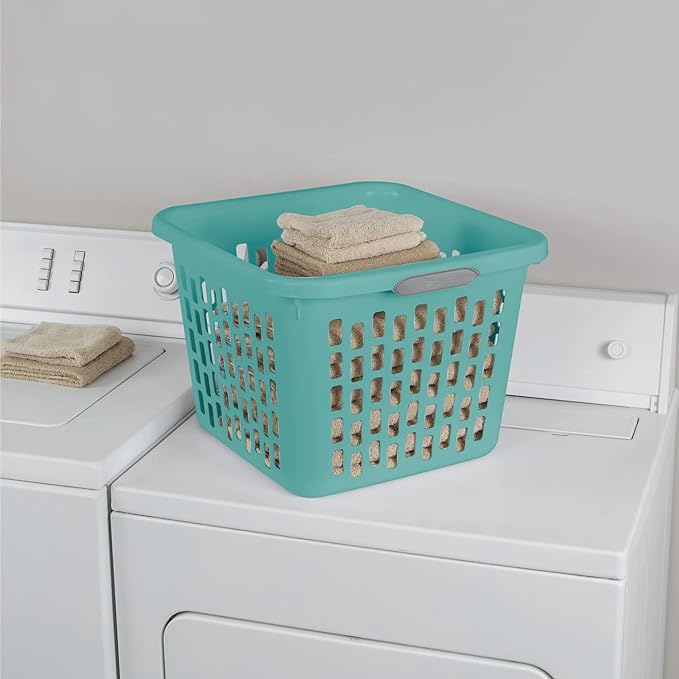 1.5 Bushel Square Plastic Laundry Basket with Two Comfortable Handles, Teal Green
