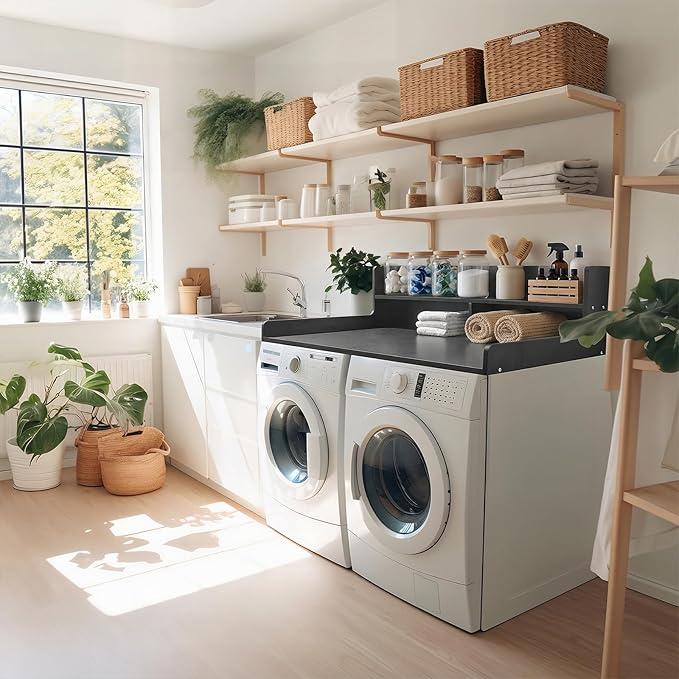 2-Tier Washer Dryer Countertop, 54" W x 27.5" D Laundry Countertop Cover with Non-Slip Pad,Large Space Laundry Topper for Laundry Room Organization (Black)