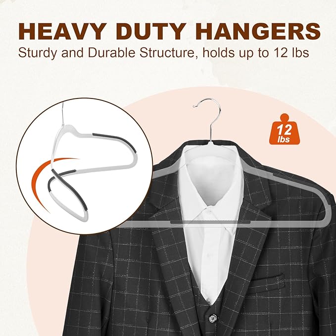 HOUSE DAY Heavy Duty Plastic Hangers 30 Pack, Non Slip Clothes Hangers with Rubber Pads and 360° Hook - Thin 0.2 Inch, Space Saving Coat Hanger White, Closet Organizer for Shirt, Pants, Suit, Skirt