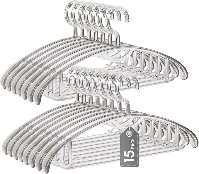 Donext Clear Plastic Hangers, 16" Heavy Duty Clothes Hangers, Durable Closet Hanger for Shirt, Coat and Dress(15 Pack)