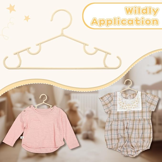 Hsei 60 Pack Pastel Color Kids Nursery Hangers Plastic Baby Hangers Heavy Duty Toddler Hanger for Pants, Coat, Skirts, Closet, Nursery Decor(Beige Color)