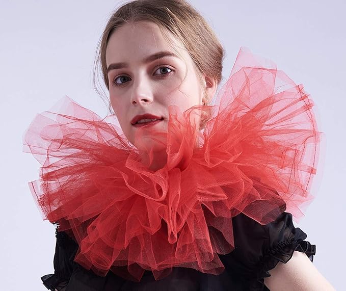 BLESSUME Victorian Retro Mesh Neck Ruff Ruffle Collar Layered Clown Neck Collar