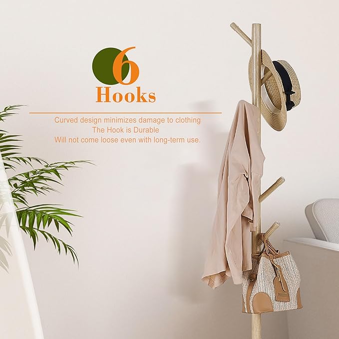 VECELO Coat Rack Freestanding, Entryway Hanger Stand, Umbrella Holder
