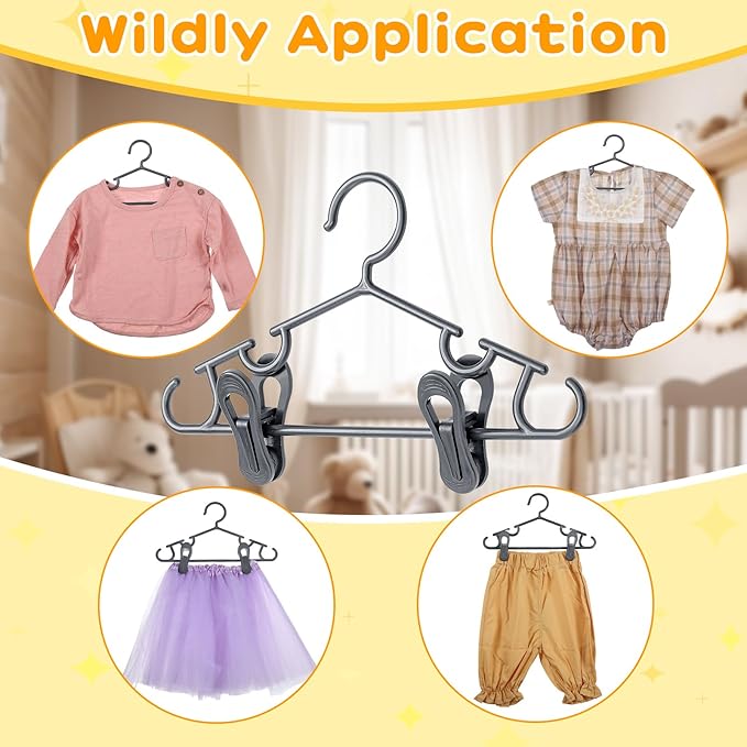 Hsei 5/10/40 Pack Baby Hangers with 10/20/80 Clips, Plastic Kids Pants Hangers for Nursery Closet Top and Bottom Clothes Hanger Set for Newborn Infant Toddler(120 Packs Total,Gray,10.6 Inch)