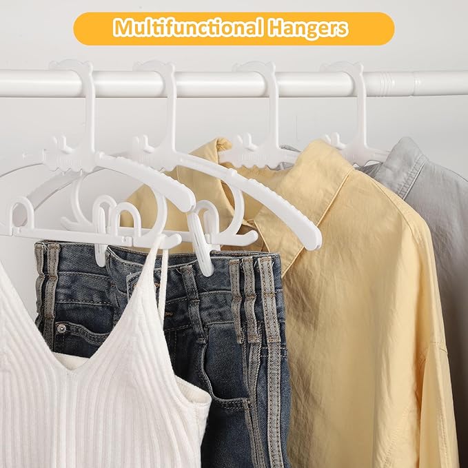 30 Pack Clothes Hangers with 16 Clips, 11-15 inch Plastic Adjustable Clothes Hanger, Durable & Non-Slip, Space Saving Coat Hanger for Pants, Jackets and Dress (White)