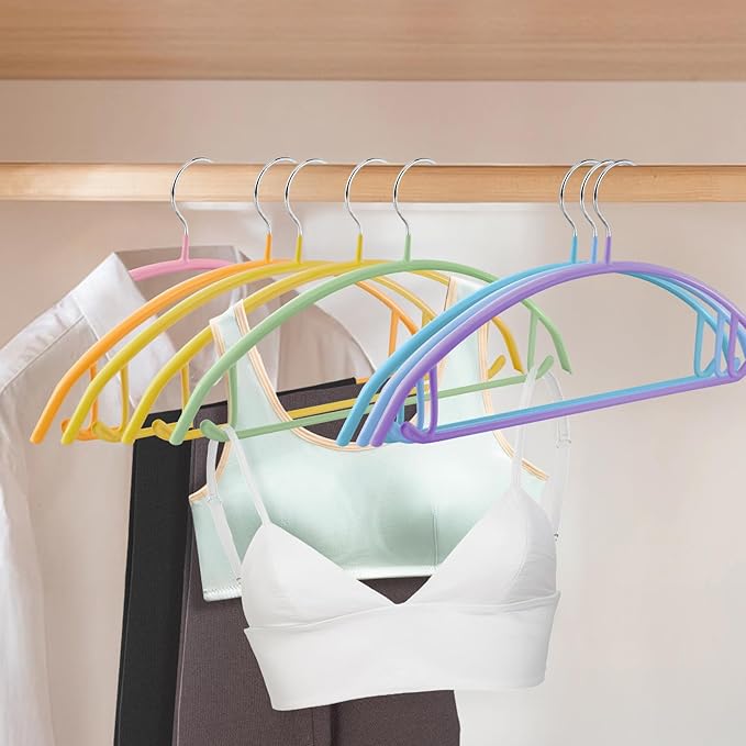 18 Pack Clothes Hangers,16.5 inch PVC Coating Sweater Hangers, Non-Slip Rubber Coated Hanger, Heavy Duty No Shoulder Bump Metal Hanger for Closet Suit Jacket Shirt T-Shirt(Colorful)