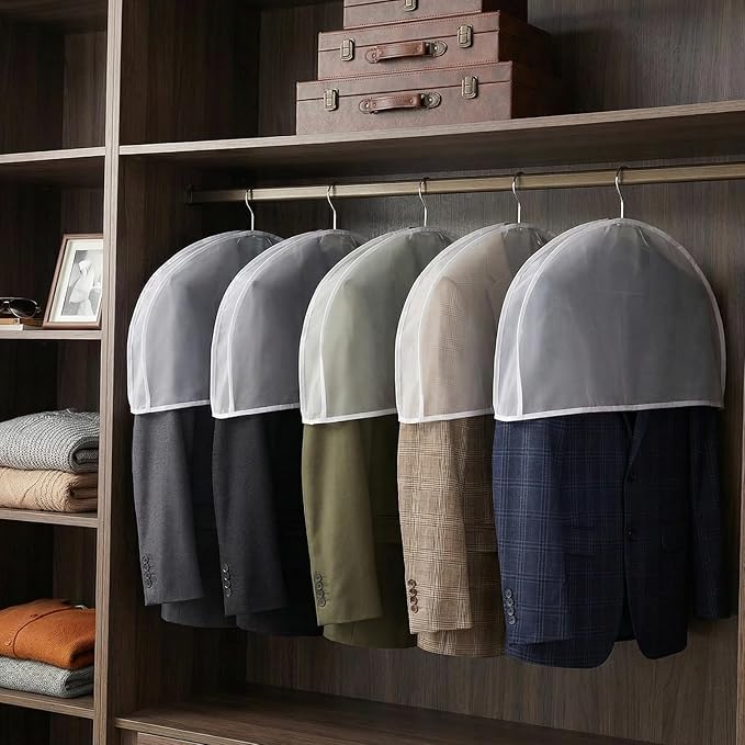 24 Pcs Garment Covers for Hanging Clothes, 24 x 12 x 2 Inches Plastic Shoulder Cover Dust Covers Clothes Protectors Breathable with 2 Inch Gusset for Closet Storage Suit Coats Jackets Dress