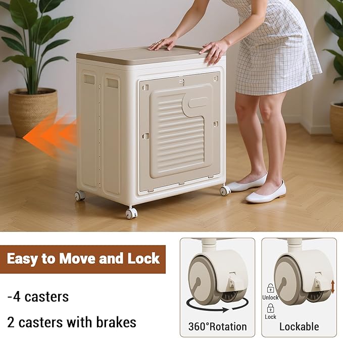 Rolling Laundry Hamper with Lid, Large Capacity Clothes Hampers for Laundry, Plastic Collapsible Laundry Baskets with Wheels and Lid Large Toy Box Chest