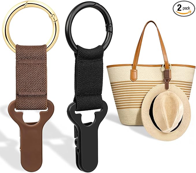 Niveaya Hat Clip for Travel on Bag - 2 Pack, Vacation Beach Cruise Essentials Accessory for Travel Handbag Backpack Luggage, Securely Hold to Keep Hat Shaped, Black+Brown