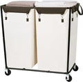 390L Laundry Hamper Sorter with Wheels, Extra Large Laundry Basket Heavy-Duty Rolling Cart with Removable Bags, Laundry Cart for Hotel and Home, Beige, 2-Section