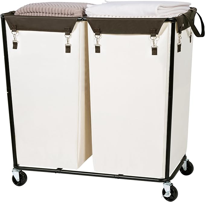 390L Laundry Hamper Sorter with Wheels, Extra Large Laundry Basket Heavy-Duty Rolling Cart with Removable Bags, Laundry Cart for Hotel and Home, Beige, 2-Section