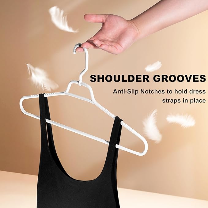 Quality Hangers Heavy Duty White Plastic Hangers 40-Pack with Swivel Hook | 7mm Thick Non Slip Coat Hangers with Accessory Bar | Ideal Clothes Hangers Plastic for Everyday Use | 17 Inches (40, White)
