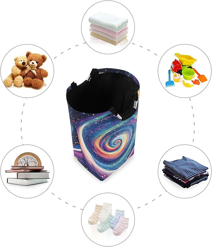 xigua Milky Way Galaxy Large Laundry Hamper with Handle, Foldable Clothes Hamper Collapsible Storage Basket for Toys and Clothes Organization in Bedroom, Bathroom, and Laundry Room