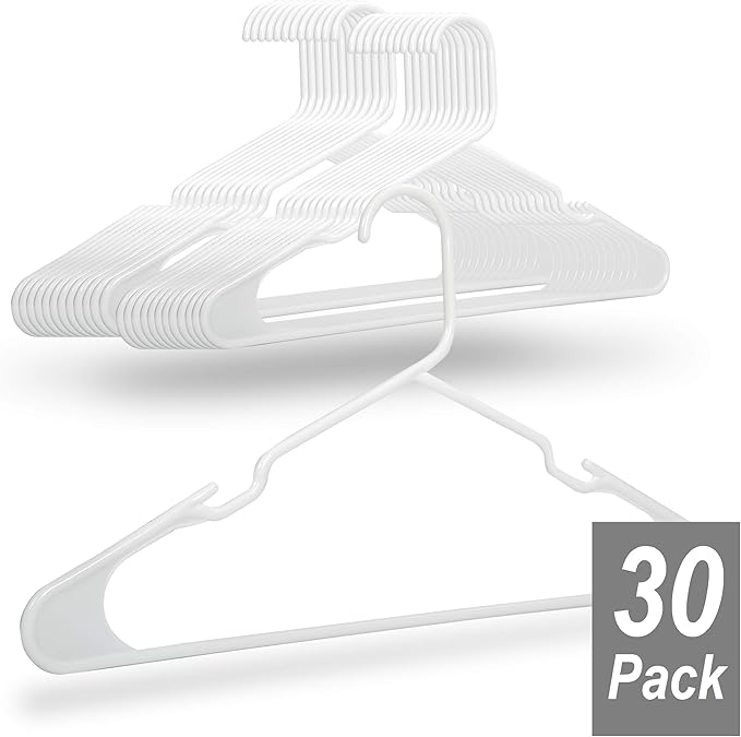 Standard Plastic Hangers, Everyday Tubular Clothes Hangers, Hanger (30 Pack)