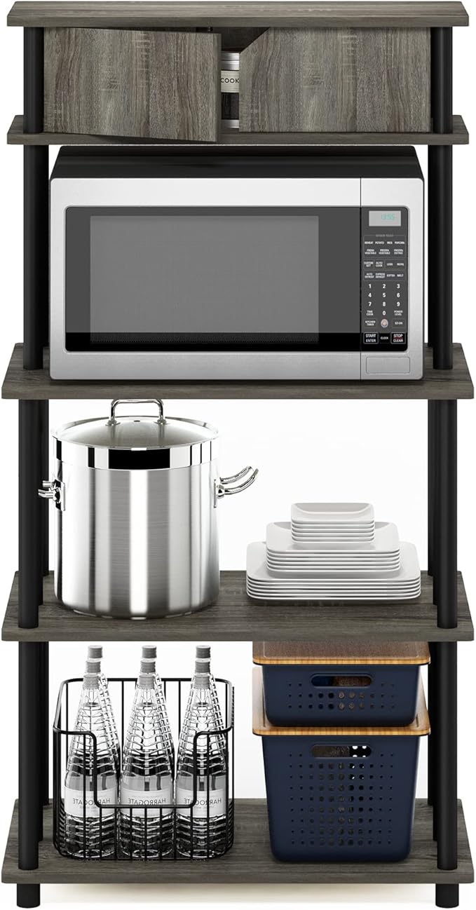 Furinno Turn-N-Tube Toolless Storage Shelf with Top Cabinet, French Oak Grey/Black