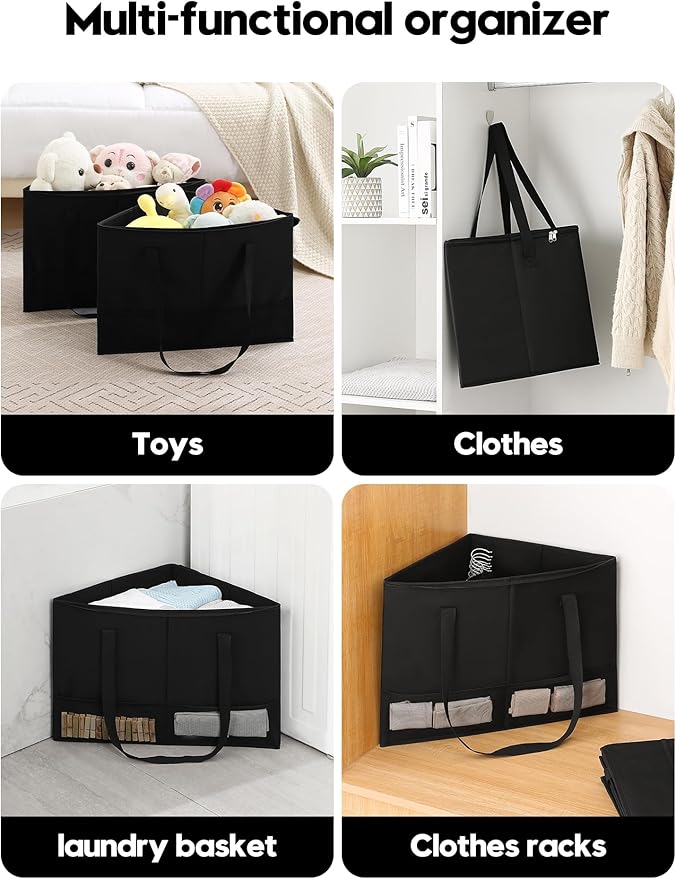 2 Pack Rigid Hanger Organizer, Triangle Storage Bin with Lid, Hanger Holder Stand for Space Saving, Clothes Organizer Stacker for Closet Laundry Rooms