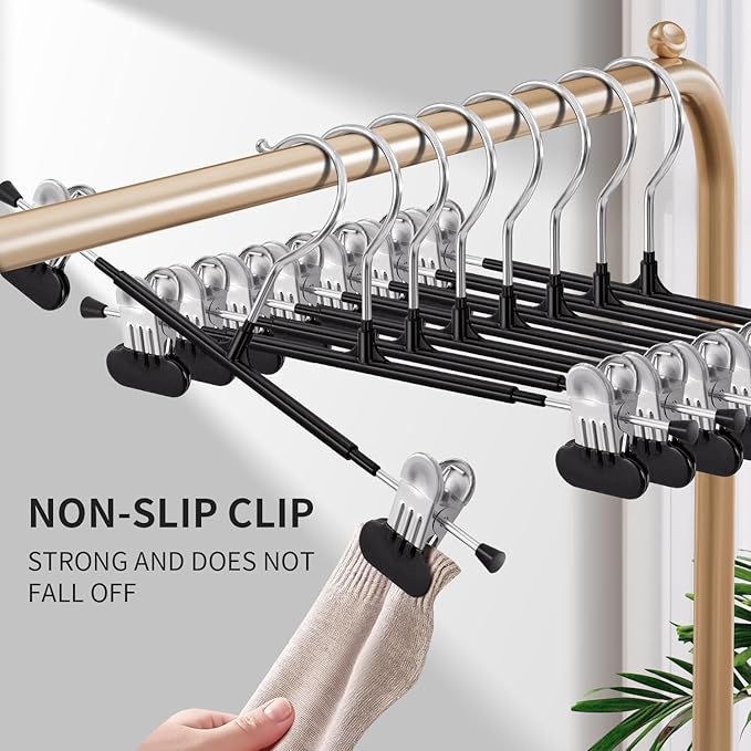 HUADYMEET 20 Pack 12Inch Pants Hangers with Wide Clips,Metal Trouser Hanger for Jeans.Space Saving Skirt Hangers Heavy Duty Non-Slip Adjustable Clothes Shorts Hanger for Women,Men,Black