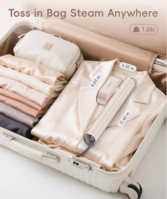 Steamer for Clothes, 1000W Portable Garment Steamer Travel Size, 100-240V Dual Voltage, 120ml Tank Handheld Steam & Iron 2 in 1, for Home, Business, Global & Europe Traveling, Rose Gold