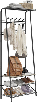 Coat Rack Shoe Bench with Double-Row 10 Hooks 60cm Width, 3-Tier Shelf Entryway Hall Tree with Storage, Metal Frame Multifunctional Organizer, 4-in-1 Coat Rack for Bathroom, Hallway.Grey.