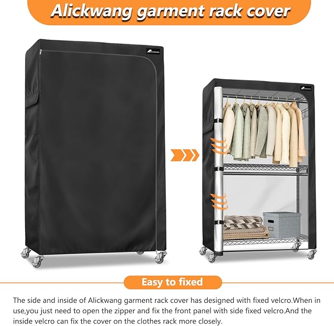 Garment Rack Cover,Heavy Duty 600D Dustproof Waterproof Clothing Rack Covers with Zipper - Clothing Rack Covers for 47.2"W x 17.7"D x 80.7"H Metal Racks （Cover Only)