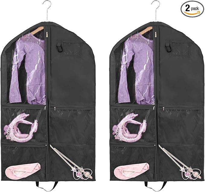 2 Pack Garment Bags for Travel Hanging Clothes,40inch Dance Bag,Dance Garment Bags For Dancers,Dance Competition Essentials,Dance Costume Garment bag For Kids Girls.