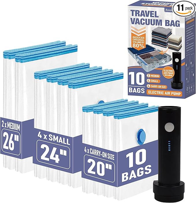 Vacuum Storage Bags, Vacuum Seal Space Saver Bags for Clothing, Travel Lugggage, Carry-on, Blankets, Comforters, Pillow, Bedding, 10 EPump