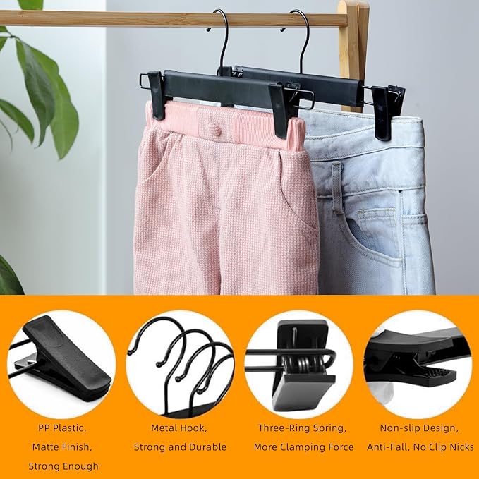 NORTHERN BROTHERS Pants Hangers, Black 30 Pack with Clips for Pants, Skirts, and Shorts - Plastic Bulk Hangers