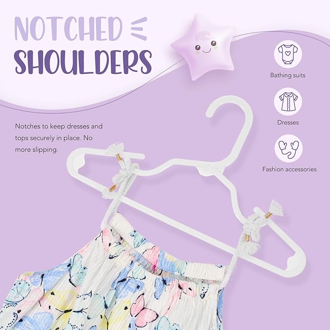 HOUSE DAY Plastic Baby Hangers for Closet 60 Pack, Durable Plastic Kids Hangers for Baby Clothes, Thin & Compact Childrens Hangers, Space Saving White Baby Hanger, Small Hanger for Kids Clothes