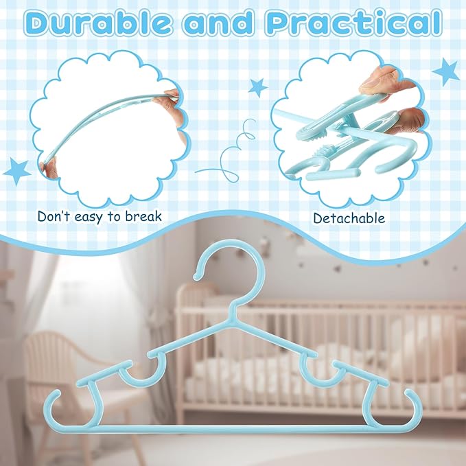 Hsei 60 Pack Pastel Color Kids Nursery Hangers Plastic Baby Hangers Heavy Duty Toddler Hanger for Pants, Coat, Skirts, Closet, Nursery Decor(Blue Color)