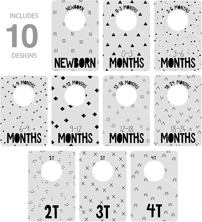 Canopy Street Gender Neutral Closet Baby Clothing Dividers/Modern Pattern Closet Organizers for Newborn to 4T Clothes / 4" x 6" Gray Nursery Wardrobe Dividers