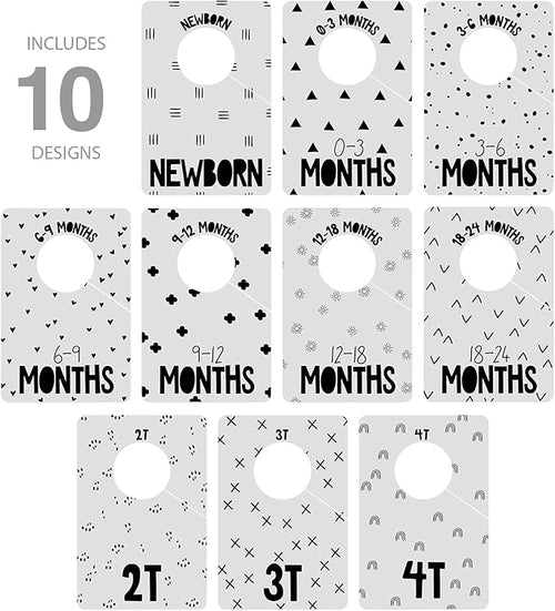 Canopy Street Gender Neutral Closet Baby Clothing Dividers/Modern Pattern Closet Organizers for Newborn to 4T Clothes / 4" x 6" Gray Nursery Wardrobe Dividers