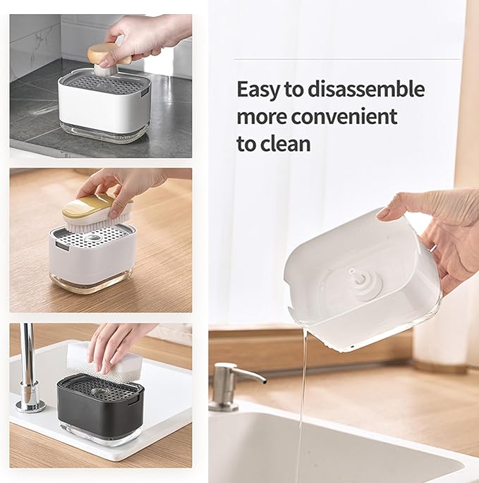 RUFCRIL Soap Pump Dispenser and Sponge Holder, 10oz / 300ml Dish Soap Dispenser for Kitchen,White