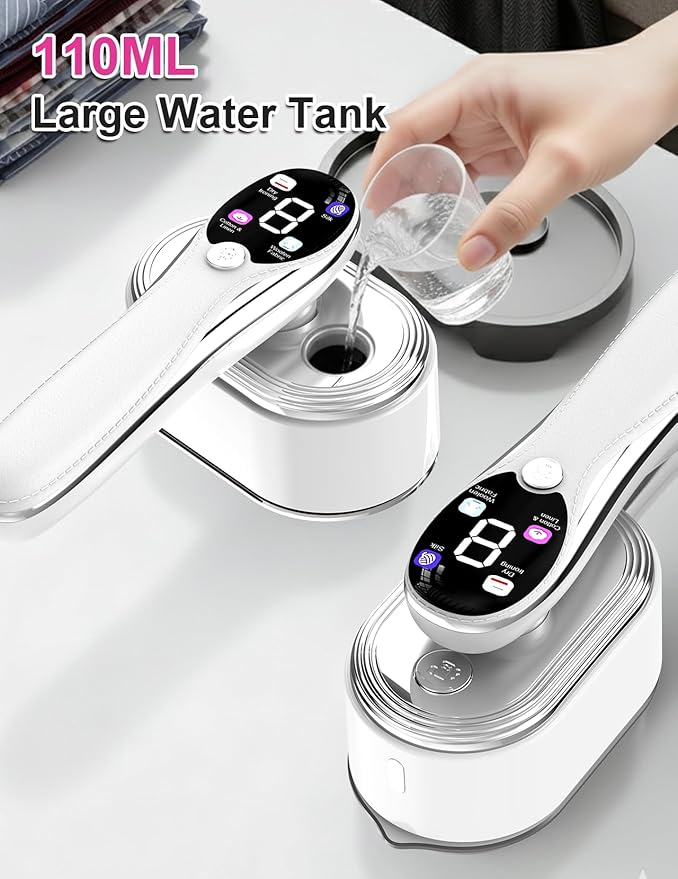 Travel Steamer for Clothes, 1200W Portable Handheld Steamer for Clothes, Portable Steam with LCD Display, 10s Fast Heat-Up, 2-in-1 Powerful Wrinkle Remover for Home & Travel (White)