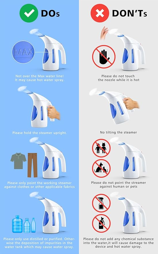 HiLIFE Steamer for Clothes, Portable Handheld Clothing Steamer, 240ml Big Capacity, 700W, Strong Power, Fabric Quick Wrinkle Remover with Brush for Home, Office, Travel (ONLY 120V) -Blue