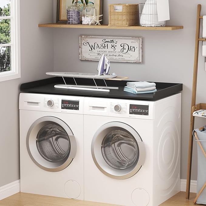 Lifewit Washer Dryer Countertop, Melamine Covers with Edge Rails for The Top, Laundry Room Storage and Organization, Spice Type, Hold 200lbs, Black, 54" x 27.5"