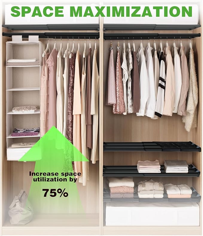 Expandable Closet Shelf, 16-67 Inches Metal Closet Rod Organizers and Storage Shelves Space Saving DIY Divider Separator for Cabinet Wardrobe