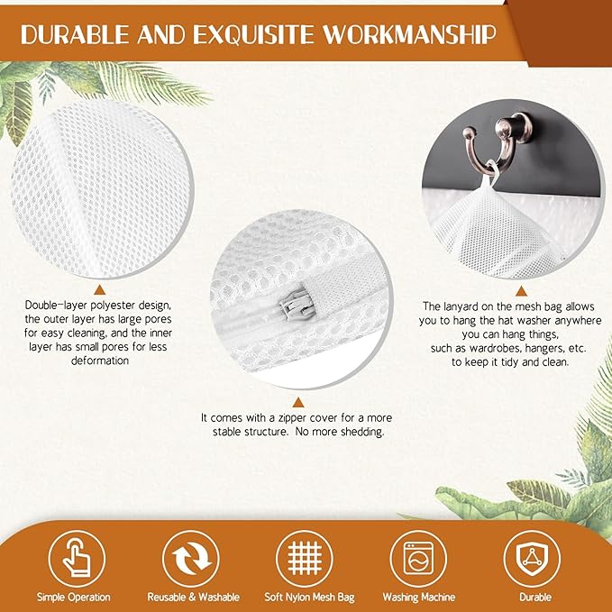 Hat Washer Cage, Baseball Cap Washing Cage Hat Cleaner for Washing Machine or Dishwasher, Durable Cleaning Protector with Frame Hat Rack and Laundry Bag, Suitable for Adult and Kids Ball caps, White