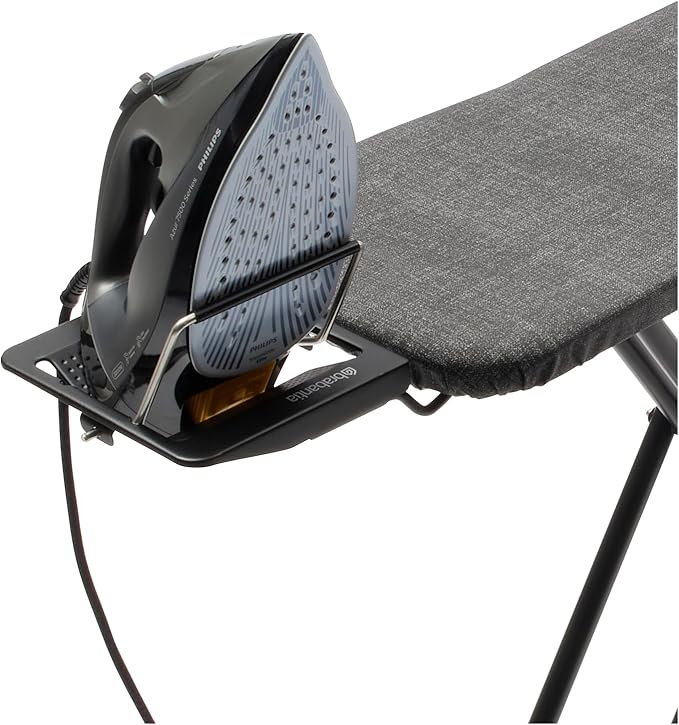 Brabantia Size A Compact Small Ironing Board (43x12 in) 7 Height Options, Adjustable Steam Iron Rest Holder (Denim Black) Non-Slip Feet, Anti-Collapse Child Locks