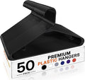 HOUSE DAY Black Plastic Hangers 50 Pack, Plastic Clothes Hangers with Built-in Hooks, Durable and Strong Plastic Coat Hangers for Closet, Space Saving Clothing Hanger for Shirts, Coats, Skirt, Dress