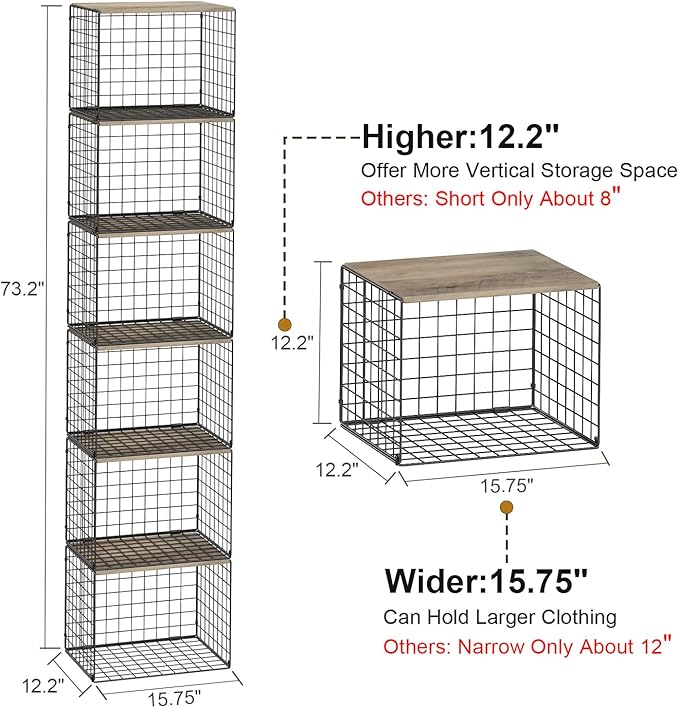 6 Pack Closet Organizers And Storage, Stackable Closet Shelf Organizer Storage Bin Basket For Clothes Sweaters With Top Board, Widened Opening, Heightened Height, Large Capacity, Sturdy, Space-saver
