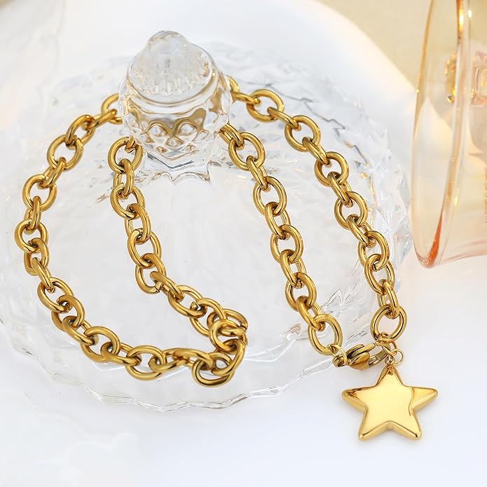 Chunky Gold Necklace for Women Gold Evil Eye Cowboy Pendant Necklace Dainty Paperclip Chain Vintage Luck Amulet Choker Necklaces Celestial Jewelry Gift