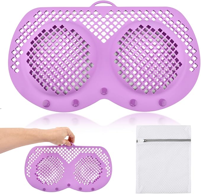 Silicone Bra Washing Bags for Laundry + Mesh Laundry Bags - Reusable Delicates Laun dry Bag with with Snap Buttons (A-D Cups) for Bras, Underwear & Swimwear (COLOR:purple)