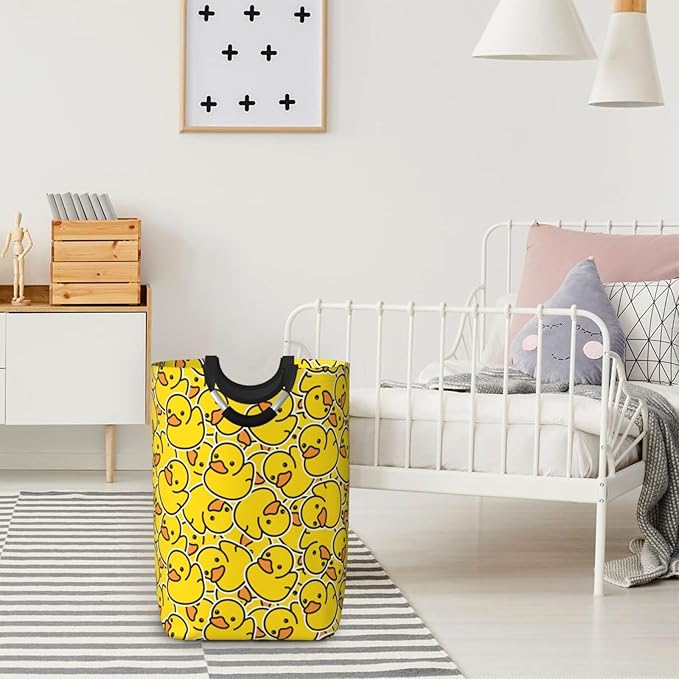 Cute Rubber Ducky Laundry Hamper Yellow Cartoon Ducks Storage Basket Toys Clothes Organizer Bin For Home Bathroom Bedroom Dorm Nursery, 52l