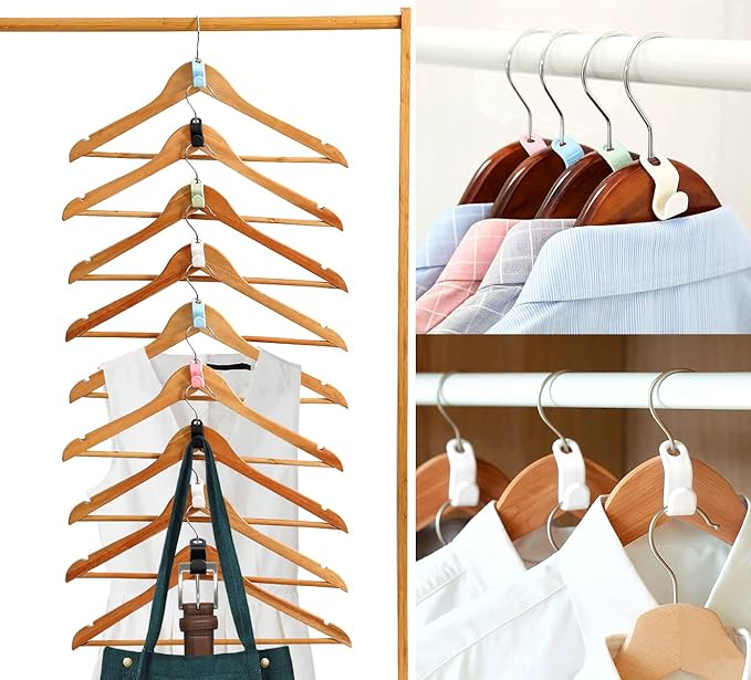 200Pcs Clothes Hanger Connector Hooks, Heavy Duty Cascading Hanger Hooks Extender Clips Velvet Connection Hooks for Clothes Cabinet Closet Organizer Space Savers Outfit Hangers, Black
