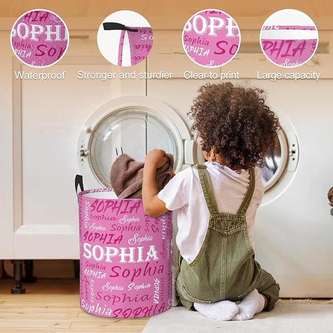 Custom Name Laundry Hamper, Personalized Laundry Basket with Name for Baby Boys Girls, Customized Collapsible Dirty Clothes Hamper Storage with Handles for Bedroom Bathroom Dorm Room Decor