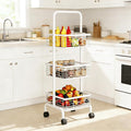 3 Tier Rolling Cart, Heavy Duty Metal Utility Cart with 4 Lockable Wheels & Handle, Multi-Purpose Storage Organizer for Kitchen, Bathroom, Laundry Room, Pantry, Office, Craft, Makeup (White)