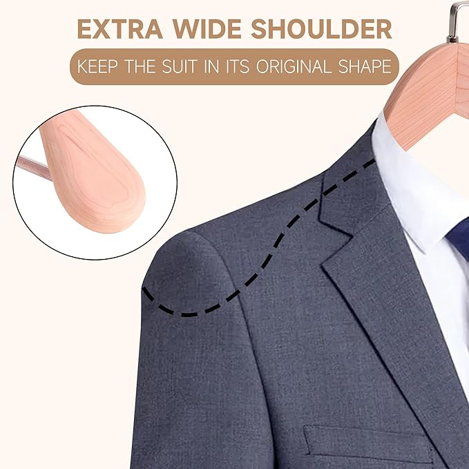 16-Inch Wooden Suit Hangers with Non Slip Pants Bar, 12-Pack Wood Extra-Wide Shoulder Hangers, Flat-Head Hook Hangers for Suits, Coats, Jackets, Shirts, Pants, and Heavy Clothes (Cedar Wood)